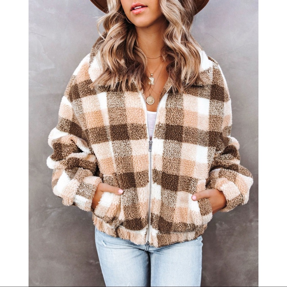 PLAID POCKETED TEDDY JACKET - Picture 5 of 11